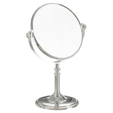 Imagem de Espelho De Mesa Dupla Face Aumento 5x P/Maquiagem Banheiro (Prata)