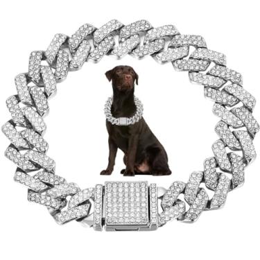 Imagem de Corrente de elos cubanos brancos para cães, colar de gatos brilhantes de metal, cristal, diamante, strass, filhotes, coleiras para animais de estimação pequenos, médios e grandes, meninos fêmeas