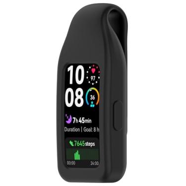 Imagem de LOKEKE Compatível com Huawei Band 10 fivela de silicone para pendurar, capa protetora de silicone com clipe de aço compatível com Huawei Band 10/9/8 (preto)