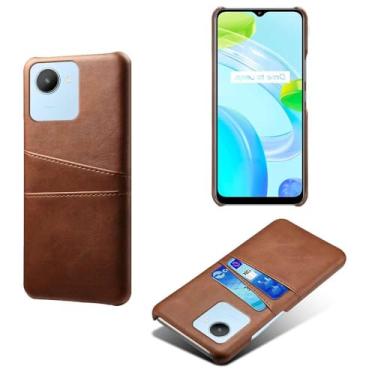 Imagem de Capas Compatível com OPPO Realme C30 4G,tampa protetora de couro falso,design de saco de cartão com 2 fendas de cartão atrás,proteção anti-impressão digital e anti-gota-Brown