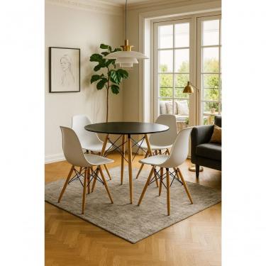 Imagem de Mesa Eiffel Eames 90cm Preta Com 4 Cadeiras Eiffel Branca Design Moderno Ideal Para Cozinha Ou Sala