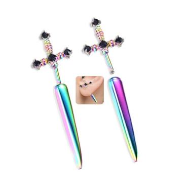 Imagem de Brincos vintage de espada gótica, aço 316L, hipoalergênico, strass, cristal, punhal, estilo punk, espada, brincos pendurados, fantasias festivais, joias para mulheres e homens, Aço 316, Sem pedra