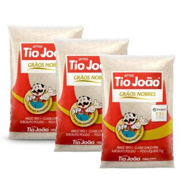 Imagem de Kit 3 Arroz Branco Tio João Grãos Nobres Tipo 1 1kg