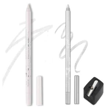 Imagem de Fato de lápis de delineador flash de gel colorido, 2 canetas de delineador de olhos, caneta de delineador de olhos impermeável, sombra de olhos, sobrancelha, lápis de olhos (05silver & 02 branco)