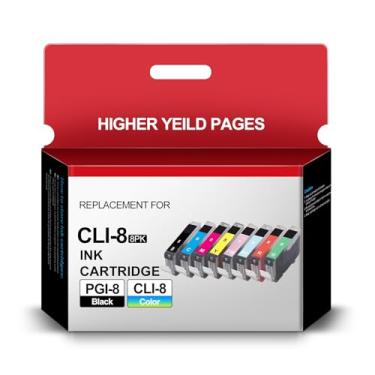 Imagem de Pacote com 8 cartuchos de tinta CLI-8 de substituição para Canon CLI 8 Cli8, pacote combo compatível com impressoras Pixma Pro9000 e Pro9000 Mark II (1BK 1C 1M 1Y 1PC 1PM 1R 1G)