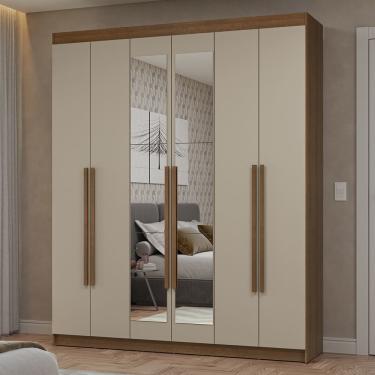 Imagem de Guarda-Roupa Casal 6 Portas Batentes com Espelho Rustic/Crema/Rustic Netuno Madesa