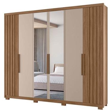 Imagem de Guarda Roupa Casal Araguaia 6 Portas Carvalho Fendi Com Espelho - Moval