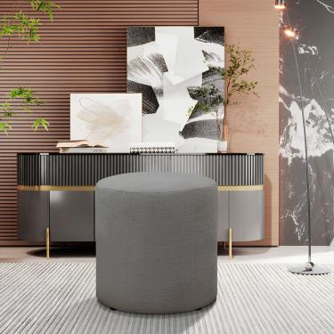 Imagem de Puff Gentil Viena Redondo Linho Veludo Moderno Luxo