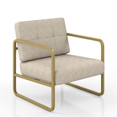 Imagem de Poltrona Estofada Dinamarca Estilo Industrial Dourado/suede Bege - M.a