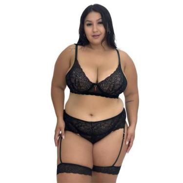 Imagem de Conjunto Lingerie Plus Size Sutiã sem Bojo e Perneira Sensual Amélia- 