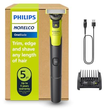 Imagem de Philips Norelco OneBlade 360 com face híbrida de conectividade, aparador e barbeador elétrico de barba, com tecnologia de lâmina 360, lâmina 1x360 para rosto, pente ajustável 5 em 1, modelo QP4530/90