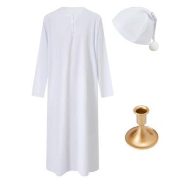 Imagem de PROMOTED TO BIG SISTER Conjunto de pijama masculino de Natal de Halloween com 3 peças, inclui camisa noturna masculina para dormir, castiçal, Branco, GG