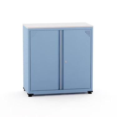 Imagem de Armário de Aço Baixo com Tampo de Madeira Ap406sl Pandin 84 cm Azul Da