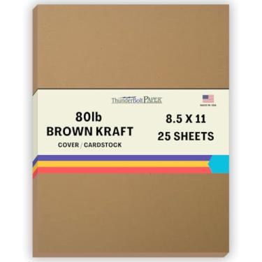Imagem de 25 folhas de papel de capa de fibra Kraft marrom nº 80 - 21,6 cm x 28 cm (8,5 x 28 polegadas) carta padrão | Tamanho do folheto - Cor terrosa rica com fibras naturais - Cartolina de 36 kg/kg -