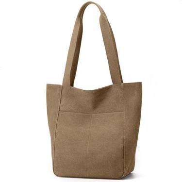 Imagem de Base'ic Bolsa de ombro feminina grande de lona – Bolsa transversal com vários bolsos para uso diário, trabalho, viagens, compras, Marrom