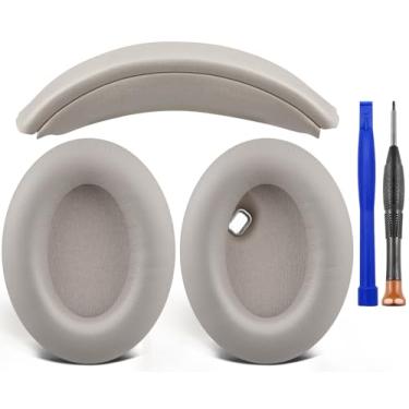Imagem de SOULWIT Almofadas de Orelha + faixa de cabeça, Kit de Substituição para Sony WH-1000XM4 (WH1000XM4) Auscultadores Over-Ear, Parte de Reparo de Almofadas de Orelha - Prata