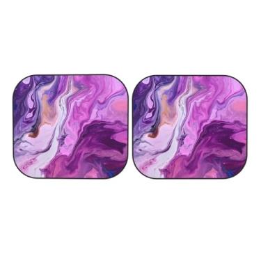 Imagem de Guarda-sol de para-brisa colorido mármore roxo 2 peças para-sol dobrável para janela dianteira do carro para sol, calor e raios UV protetor de viseira com bolsa de armazenamento para carros, SUVs
