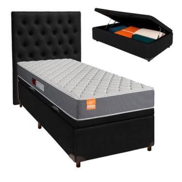 Imagem de Cama Box Bau + Colchão Solteiro D23 Pro Inducol + Cabeceira Estofada