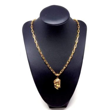 Imagem de Cordão Corrente Elo Cartier Banhada Ouro 18K Face De Cristo