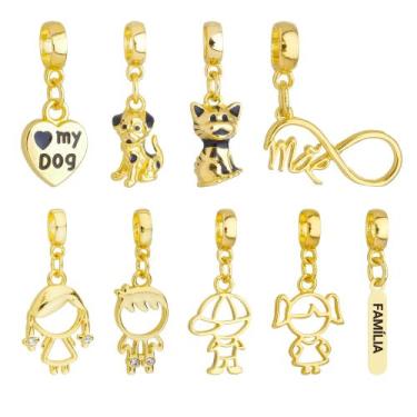 Imagem de Berloques Família Filhos Menina Menino Banhado a Ouro 18k - Work Semij