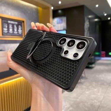 Imagem de Capa de celular com suporte magnético dobrável de metal e dissipação de calor para Samsung S25 S24 S23 Ultra FE S22 Plus 5G, capa de proteção de luxo, preta, para Galaxy S24 Ultra