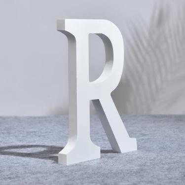 Imagem de AOOLADA Letra R de madeira de 20 cm para decoração de parede, letras grandes em pé de madeira branca para artesanato DIY e decoração de festa de aniversário de casamento, letras do alfabeto em pé