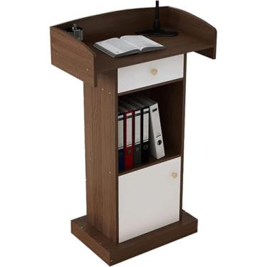 Imagem de Púlpito De Mdf Podium Stand Mesa De Recepção De Piso De Madeira Com Prateleira De Armazenamento Ideal Para Palestrantes Conferência Auditório Igreja, Brown B, 23.6x16.5x47.2in