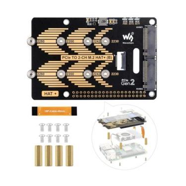 Imagem de PCIe para 2 canais M.2 HAT compatível com Raspberry Pi 5 - waveshare