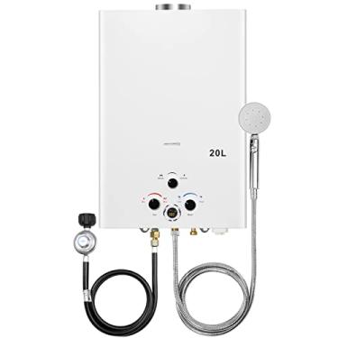 Imagem de Aquecedor de água sem tanque propano 5,26 GPM 20 litros ao ar livre portátil aquecedor de água quente a gás instantâneo com tela digital multiproteção para viagens de acampamento, cabanas de barco
