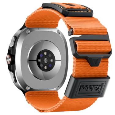 Imagem de Pulseira tática de nylon compatível com Samsung Galaxy Watch 8 de 40 mm e 44 mm/Galaxy Watch 8 Classic de 46 mm, resistente sem lacunas para Galaxy Watch 8 de 40 mm, 44 mm, clássico de 46 mm (laranja