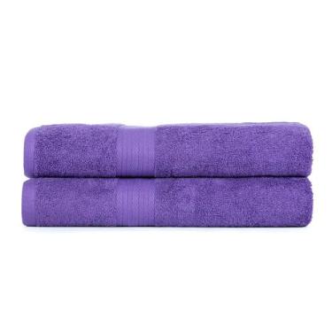 Imagem de Toalha de mão Ampla Decoração 100% algodão 600 g/m2 45x70cm, roxa, 2 p