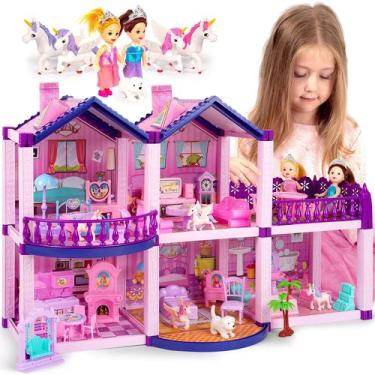 Imagem de Dollhouse TOMLEON Dream com 2 princesas, 4 unicórnios, cachorro e móve