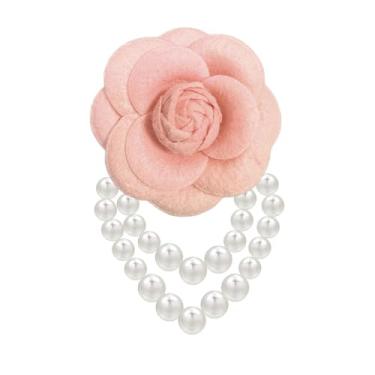 Imagem de WCRAZYE Broche de flor de camélia com borla de pérola para mulheres meninas delicado vintage lã camélia flores grampos de cabelo grampos de cabelo broche de xaile para senhoras presente de festa de