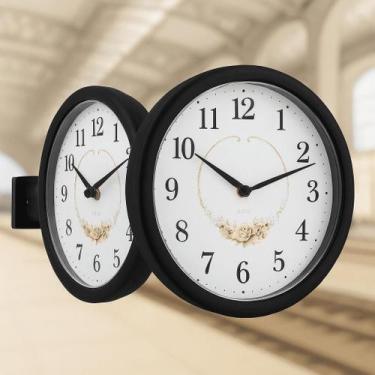 Imagem de Relógio de Parede Dupla Face Vintage Retrô Estação Trem Preto Decorati