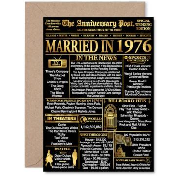 Imagem de Stuff4 Cartão dourado de aniversário de 49 anos para homens e mulheres - Jornal dourado casado em 1976 - Cartão de aniversário de casamento feliz de 49 anos para parceira, esposa companheira, marido