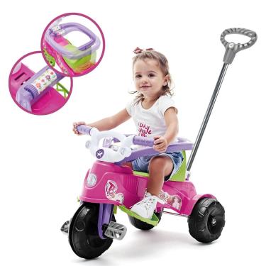 Imagem de Triciclo Infantil de menina Rosa Tatetico com pedal e empurrador