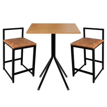 Imagem de Conj 2 Banqueta + Mesa Bistrô Tampo Mel Baixa Quadrada Modelo Confortável Industrial Cozinhas Bares(JAMBO)