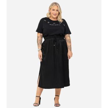 Imagem de Saia Midi Plus Size Secret Glam Preto, Plus G4, Preto