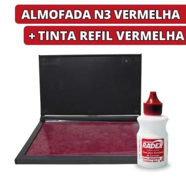 Imagem de Almofada Carimbeira Escritório N3 Vermelha + 1 Tinta Refil 40ml - Kit 