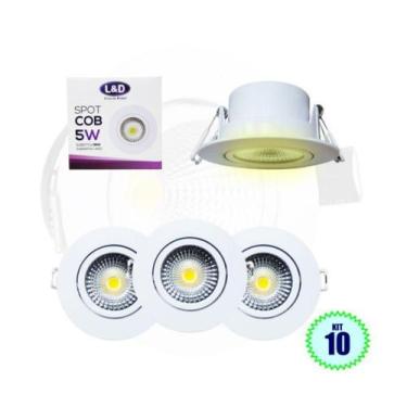 Imagem de Kit 10 Spot LED Luminária Cob Redondo 5w Branco Quente Casa Quarto L&D