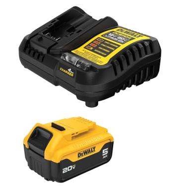 Imagem de DEWALT Bateria de íon de lítio 20V MAX 5 Ah e kit iniciante de carregador (DCB205C)