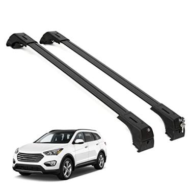 Imagem de ERKUL Barras transversais de suporte de teto para Hyundai Santa Fe 2013-2018 | Barras cruzadas de bagagem no telhado com trava de alumínio para carregar transportadora de carga, canoa, snowboard, caiaque, bicicleta da ERKUL Car Accessories | Preto