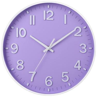 Imagem de Relógio de parede HZDHCLH roxo de 30 cm operado por bateria silencioso
