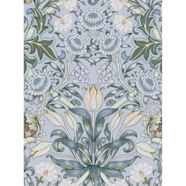 Imagem de Abyssaly Papel de parede floral azul para descascar e colar vintage tulipa flor papel de parede William Morris papel de contato removível para parede móveis decoração de armário de prateleira, papel