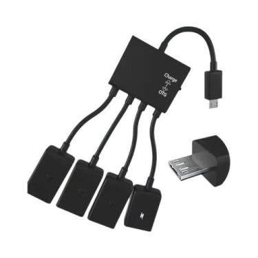 Imagem de Hub Extensor OTG Micro USB Tipo-C Preto Com 4 Portas Para Tablets Andr