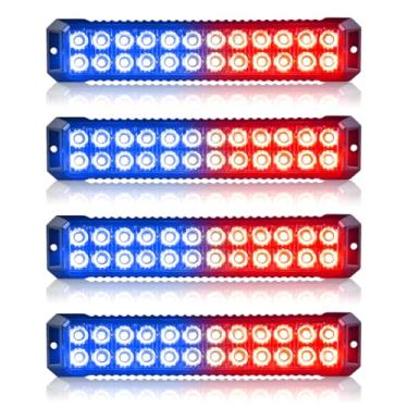 Imagem de 4 peças, barra de luz estroboscópica de emergência policial com 24 LEDs, mini luzes de emergência para veículos de emergência, luzes estroboscópicas para montagem em superfície, luzes estroboscópicas