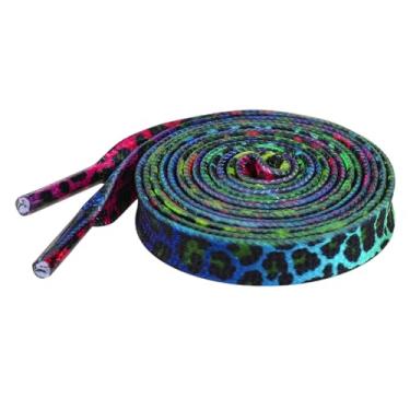 Imagem de Elerevyo 1 par de cadarços planos com estampa de leopardo para tênis, cadarços de 0,78 cm para sapatos casuais de caminhada, Arco-íris, 100cm/39.4"