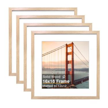 Imagem de Porta-retratos KINLINK 16x16 de madeira natural para 12x12 com tapete