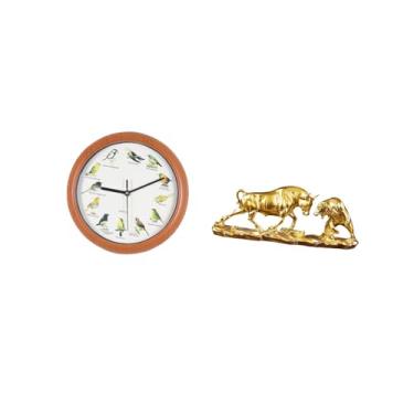 Imagem de Bothyi Relógio de Parede com Pássaro Canoro E Estatueta de Touro, Arte Moderna, Escultura de Animal Chinesa, Relógios de Parede Decorativos para Decoração de