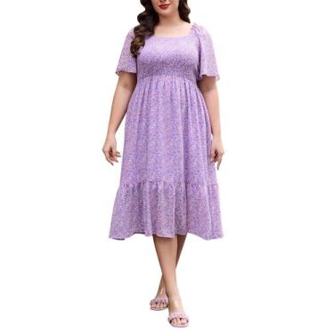 Imagem de Vestido midi Keluummi Plus Size de chiffon de verão com blusa em linha